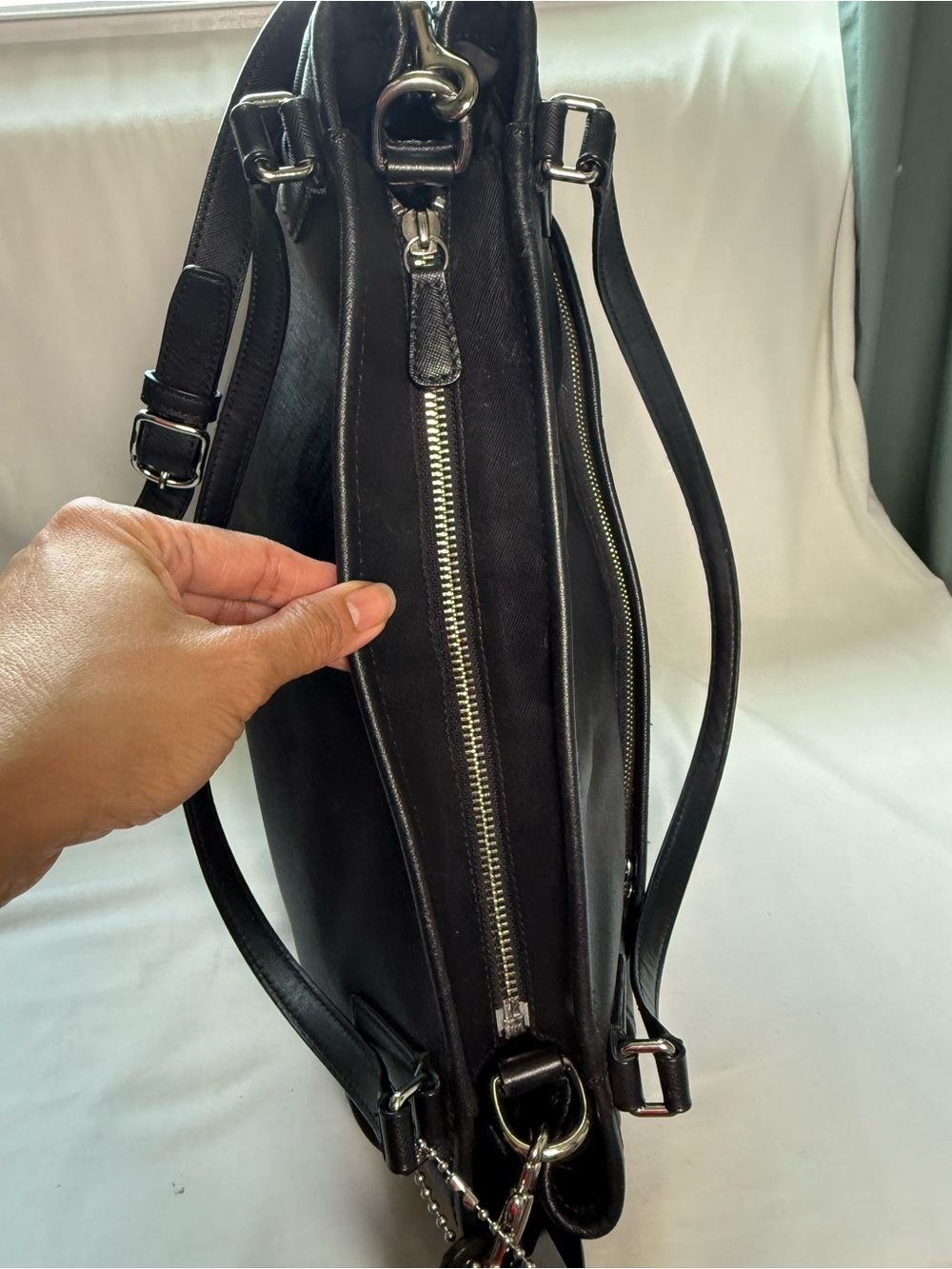Coach Black Saffiano Leather Diaper Tote Crossbody Baby Bag Laptop Travel Purse - Picture 5 of 16